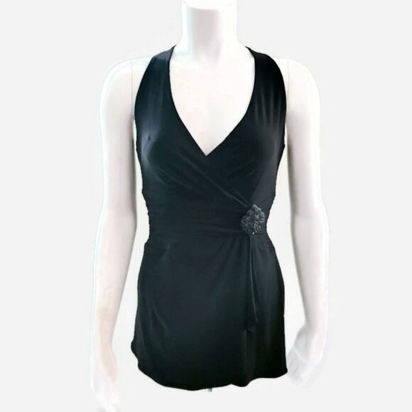 Jones New York Women's Black Draped Bodice Jewel Accent Fit and Flare Blouse 2P - Picture 3 of 8